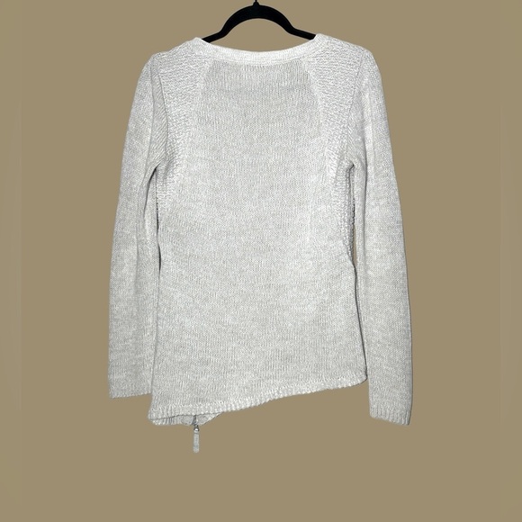 Carbon2Cobalt Tan Gray Cotton Sweater w/ Collar Cutouts & Asymmetrical Hem, S - Picture 7 of 16